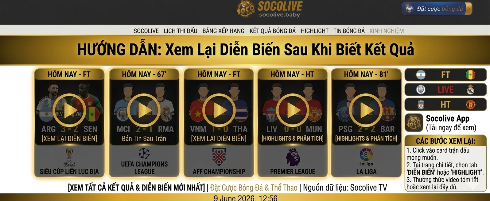 Cách xem lại diễn biến sau khi biết kết quả